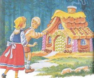 yapboz Iki kardeş Hansel ve Gretel bir ev lezzetli şeker yapılmış keşfetmek